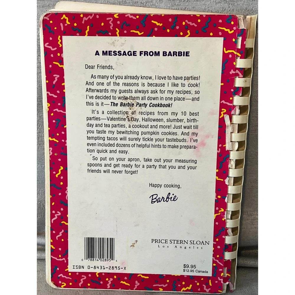 Vintage 1991 Barbie Party Cookbook Helene Siegel Price Stern Sloan Spiral Bound
